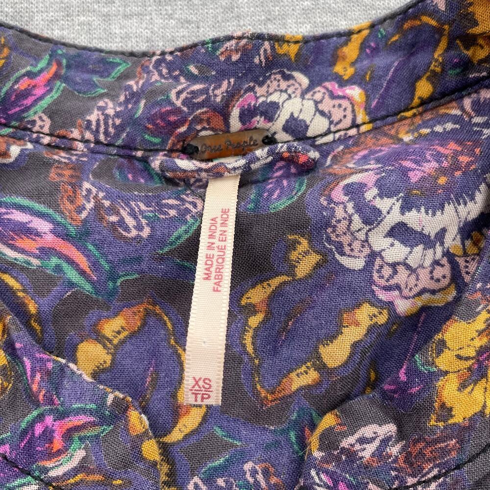 Free People Soft Printed Balloon Sleeve Jacket Size XS Purple Floral Boho Zip-Up - Picture 5 of 13